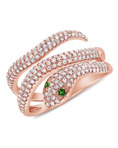.60CT GREEN TSAVORITE AND DIAMOND SNAKE WRAP RING