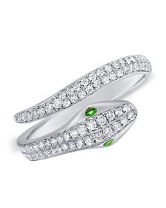 .42CT GREEN TSAVORITE AND DIAMOND SNAKE WRAP RING