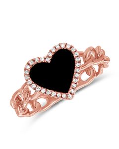 .65CT BLACK AGATE AND DIAMOND HEART CHAIN RING