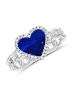 .74CT LAPIS AND DIAMOND HEART CHAIN RING
