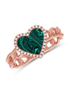 .94CT MALACHITE AND DIAMOND HEART CHAIN RING