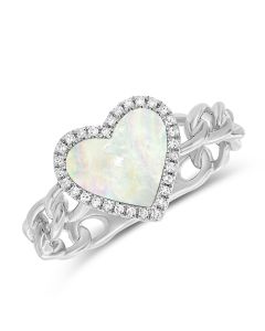 .61CT MOTHER OF PEARL AND DIAMOND HEART CHAIN RING