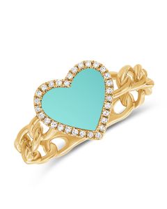 .53CT TURQUOISE AND DIAMOND HEART CHAIN RING