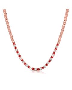 3.37CT RUBY AND EMERALD SHAPE DIAMOND BEZEL SET TENNIS NECKLACE