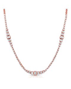 5.5CT EMERALD SHAPE AND ROUND DIAMOND BEZEL AND CHANNEL NECKLACE