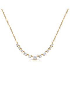 1.13CT EMERALD AND ROUND SHAPE DIAMOND STATION NECKLACE