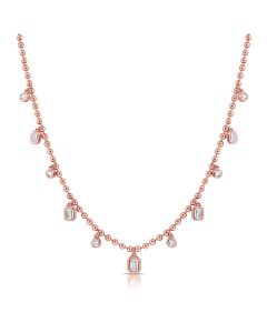 1.13CT EMERALD SHAPE AND ROUND DIAMOND BEZEL SET STATION BALL NECKLACE