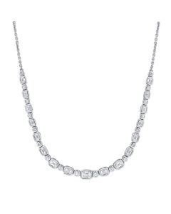 2.41 EMERALD SHAPE AND ROUND DIAMOND BEZEL STATION NECKLACE