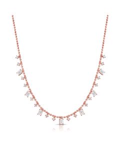 2.03CT EMERALD SHAPE AND ROUND DIAMOND STATION BALL NECKLACE