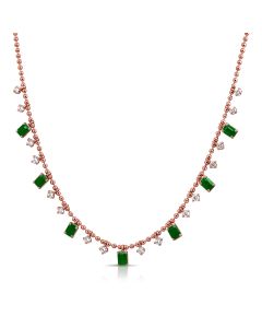 2.15CT EMERALD AND ROUND DIAMOND BALL STATION NECKLACE