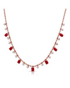 2.15CT RUBY AND ROUND DIAMOND BALL STATION NECKLACE