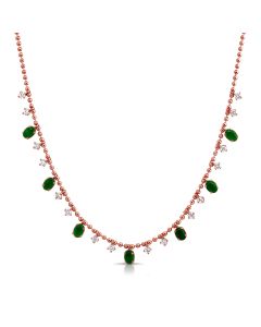 2.44CT EMERALD AND ROUND DIAMOND BALL STATION NECKLACE