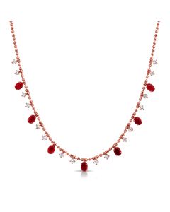 2.44CT RUBY AND ROUND DIAMOND BALL STATION NECKLACE