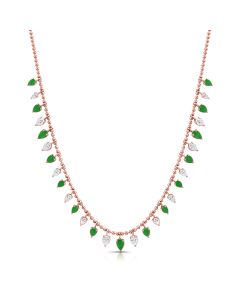 4.18CT EMERALD AND PEAR SHAPE DIAMOND STATION NECKLACE