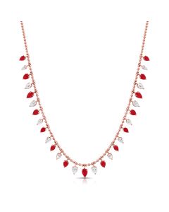 4.18CT RUBY AND PEAR SHAPE DIAMOND STATION NECKLACE