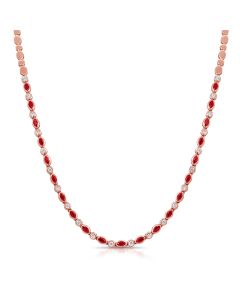 3.12CT RUBY AND ROUND DIAMOND BEZEL SET TENNIS NECKLACE