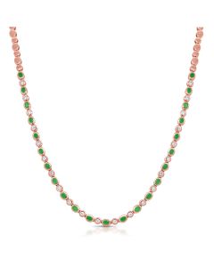 2.34CT EMERALD AND ROUD DIAMOND OVAL BEZEL NECKLACE