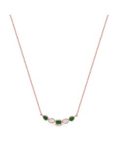1.26CT EMERALD AND OVAL SHAPE DIAMOND BEZEL SET PENDANT NECKLACE