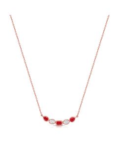 1.02CT RUBY AND OVAL SHAPE DIAMOND BEZEL SET PENDANT NECKLACE