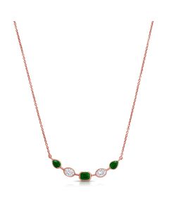 1.30CT EMERALD AND OVAL SHAPE DIAMOND BEZEL SET PENDANT NECKLACE