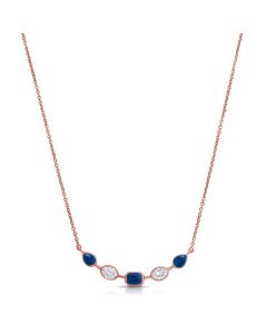 1.30CT SAPPHIRE AND OVAL SHAPE DIAMOND BEZEL SET PENDANT NECKLACE