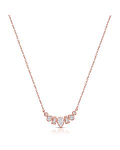0.62CT PEAR SHAPE, BAGUETTES AND ROUND DIAMOND BEZEL PENDANT NECKLACE