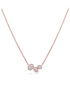 0.46CT OVAL SHAPE DIAMOND BEZEL SET THREE STONE PENDANT NECKLACE