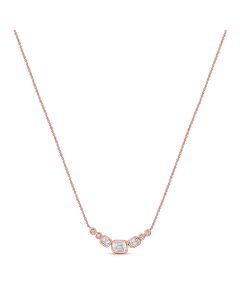 0.58CT EMERALD SHAPE AND ROUND DIAMOND BEZEL SET STATION NECKLACE