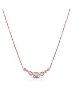 0.55CT EMERALD SHAPE, PEAR SHAPE AND ROUND DIAMOND BEZEL SET STATION NECKLACE