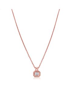 0.51CT EMERALD SHAPE DIAMOND BEZEL SET SOLITAIRE PENDANT NECKLACE