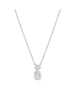 0.32CT EMERALD SHAPE AND ROUND DIAMOND BEZEL PENDANT NECKLACE