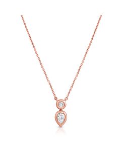 0.32CT PEAR SHAPE AND ROUND DIAMOND BEZEL PENDANT NECKLACE