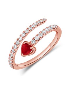 0.59CT RUBY AND ROUND DIAMOND HEART WRAP RING
