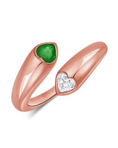 0.52CT EMERALD AND HEART SHAPE DIAMOND BEZEL SET WRAP RING