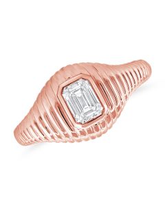 0.45CT EMERALD SHAPE DIAMOND BEZEL SET FLUTED RING