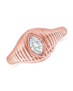 0.32CT MARQUISE SHAPE DIAMOND SOLITAIRE BEZEL SET FLUTED RING