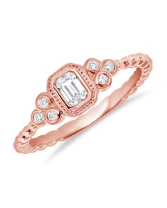 0.29CT EMERALD SHAPE AND ROUND DIAMOND BEZEL SET BALL RING