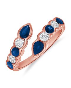 1.16CT SAPPHIRE AND ROUND DIAMOND BEZEL SET WRAP RING
