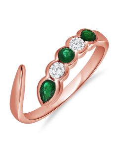 0.58CT EMERALD AND ROUND DIAMOND BEZEL SET WRAP RING