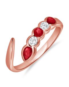 0.58CT RUBY AND ROUND DIAMOND BEZEL SET WRAP RING
