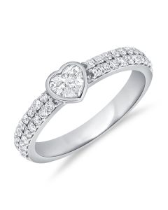 0.61CT HEART SHAPE AND ROUND DIAMOND BEZEL RING