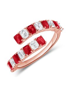 1.94CT RUBY AND EMERALD SHAPE DIAMOND WRAP RING