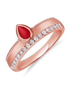 0.50CT RUBY AND ROUND DIAMOND BEZEL SET RING