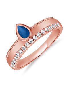 0.50CT SAPPHIRE AND ROUND DIAMOND BEZEL SET RING