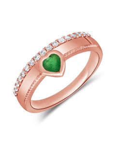 0.50CT EMERALD AND ROUND DIAMOND HEART RING
