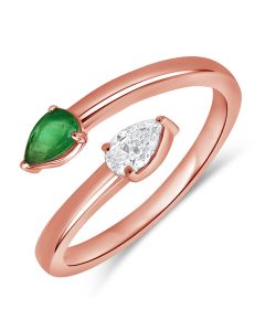 0.43CT EMERALD AND PEAR SHAPE DIAMOND WRAP RING