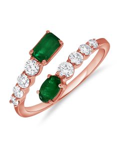 1.17CT EMERALD AND ROUND DIAMOND WRAP RING