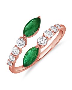 1.28CT EMERALD AND ROUND DIAMOND WRAP RING