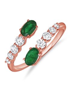 0.93CT EMERALD AND ROUND DIAMOND WRAP RING