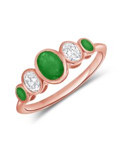 0.82CT EMERALD AND OVAL SHAPE DIAMOND GRADUATED FIVE STONE RING